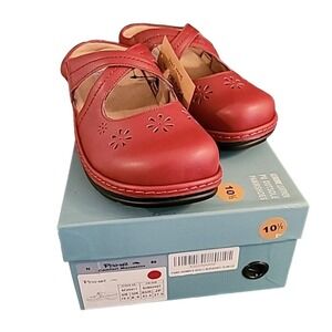 Pamir Womens 10.5M Leather Clogs Burgundy NEW‎ Comfort Insole
